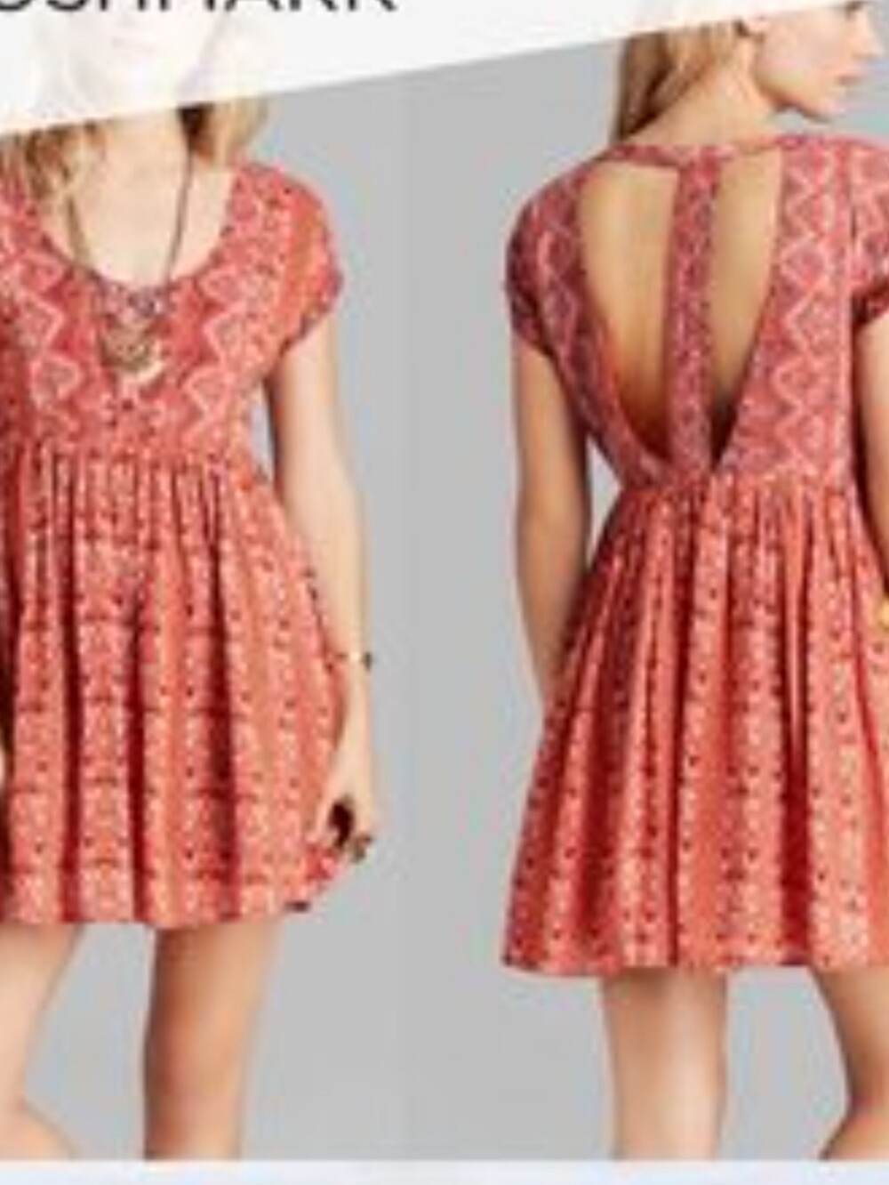 Free People Burnt Orange Printed Short Sleeve Mini Dress with Open Back Size XS